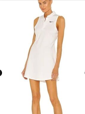 Nike White Sleeveless Polo Tennis Dress with Black Swoosh